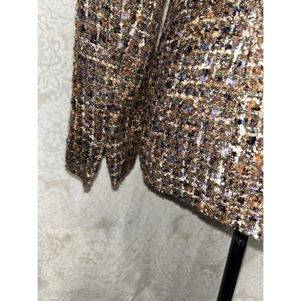 Coldwater Creek Women's Jacket 12 Brown Ribbon Weave Blazer And Mock Neck LS - Picture 9 of 12